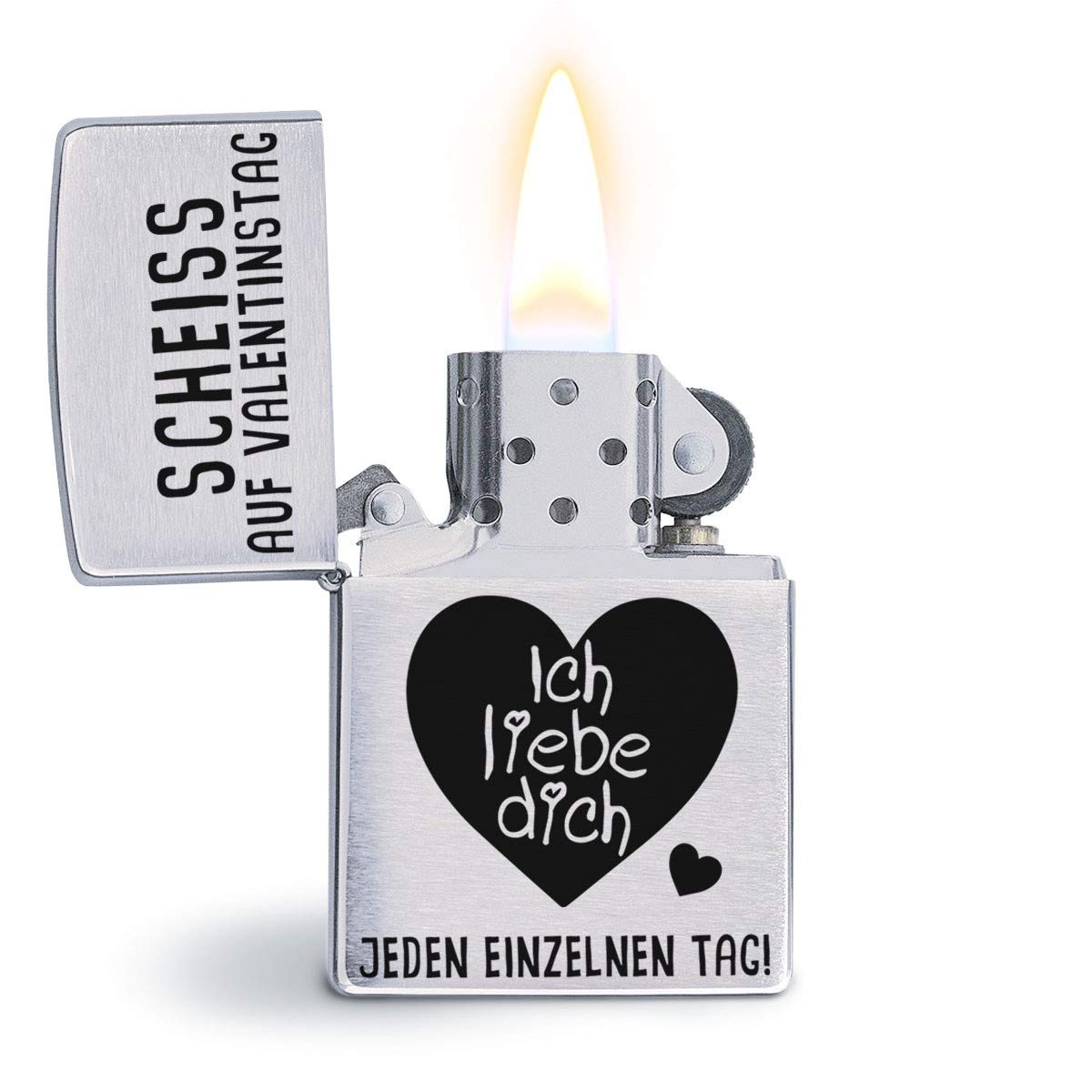 Herzbotschaft Marken Sturmfeuerzeug gebürstet mit Gravur: Valentinstag