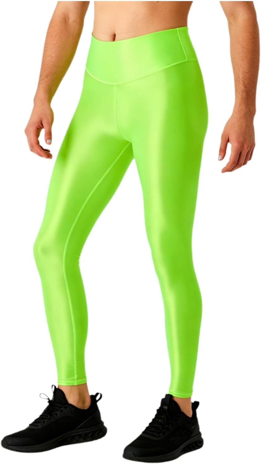 Agoky Men Shiny Leggings Oil Glossy Tights Stretchy Metallic Yoga Pants for Club Party Workout