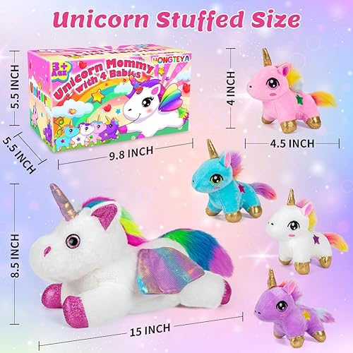 Miniatura 6 de HONGTEYA Juguetes de peluche de unicornio, unicornio con 4 unicornios en su barriga, regalos de unicornio de felpa suave para niñas de 3, 4, 5, 6,