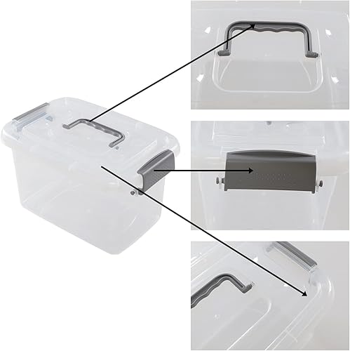 Miniatura 4 de Contenedor de almacenamiento con tapa de plástico de 5 L, paquete de 6 cajas de contenedores transparentes con asa