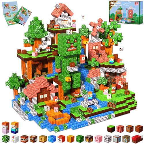 Goody King Magnetic Blocks 150PCS Magnetic Building Cubes Grassland Village Set STEM Montessori Stacking Toys for Boys Girls Age 3-10 Construction Magnetic Toys Birthday Easter Gifts for Kids