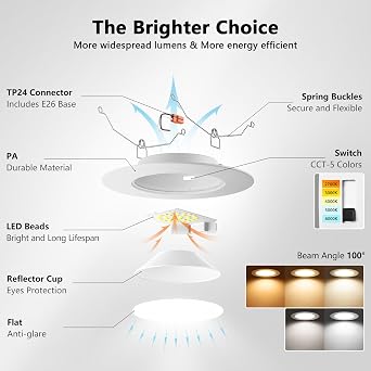 LVWIT LED Recessed Light 6inch 30 Pack White,5CCT,10W120W,Dimmable Downlight with E26,Retro Fit Ceiling Light Fixtures