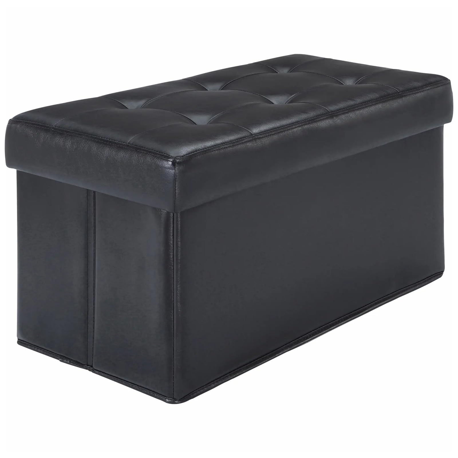 Taburete de Almacenamiento Plegable de 30 Pulgadas, Banco de Cuero sintético Negro Acolchado, Taburete otomano con reposapiés for Entrada al Dormitorio