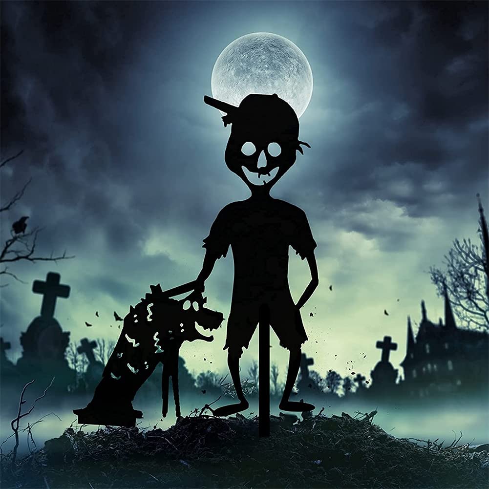 Cmeilau Cute Ghost Zombies Metal Art, Garden Specter Statue, Outdoor Girl Garden Metal Stakes, Trick Or Treat Sign, for Home Garden Patio Outdoor Halloween Party