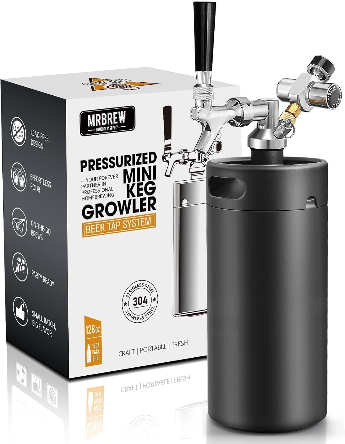 MRbrew 128oz Black Mini Keg Growler Portable Draft Beer Dispenser System