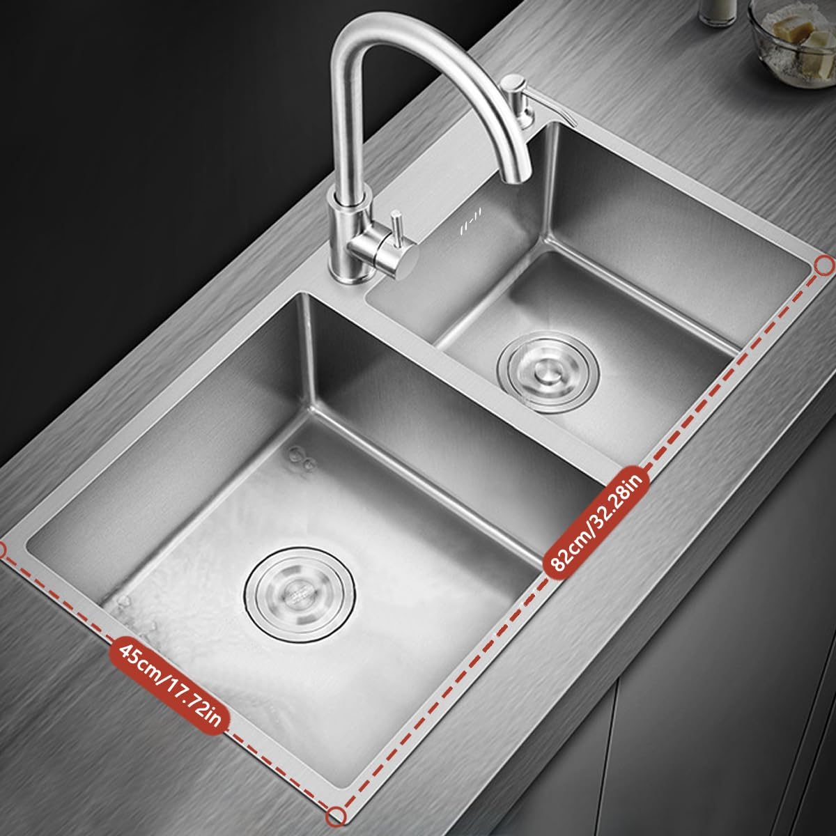 Double Kitchen Sink, 32.2 * 17.7 inch Drop in & Topmount Double Bowls, Nano-Coated Stainless Steel Sinks with Faucet, Easy Installation with All Accessories