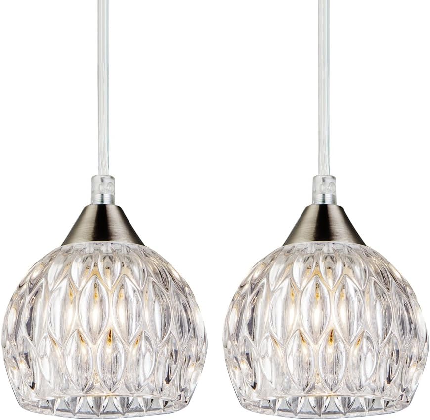 SOTTAE Modern Style Hanging Light Fixture 47.24'' Cord Adjustable Bar Kitchen Pendant Light, Elegant Ceiling Light with Glass Shade(2 Packs)