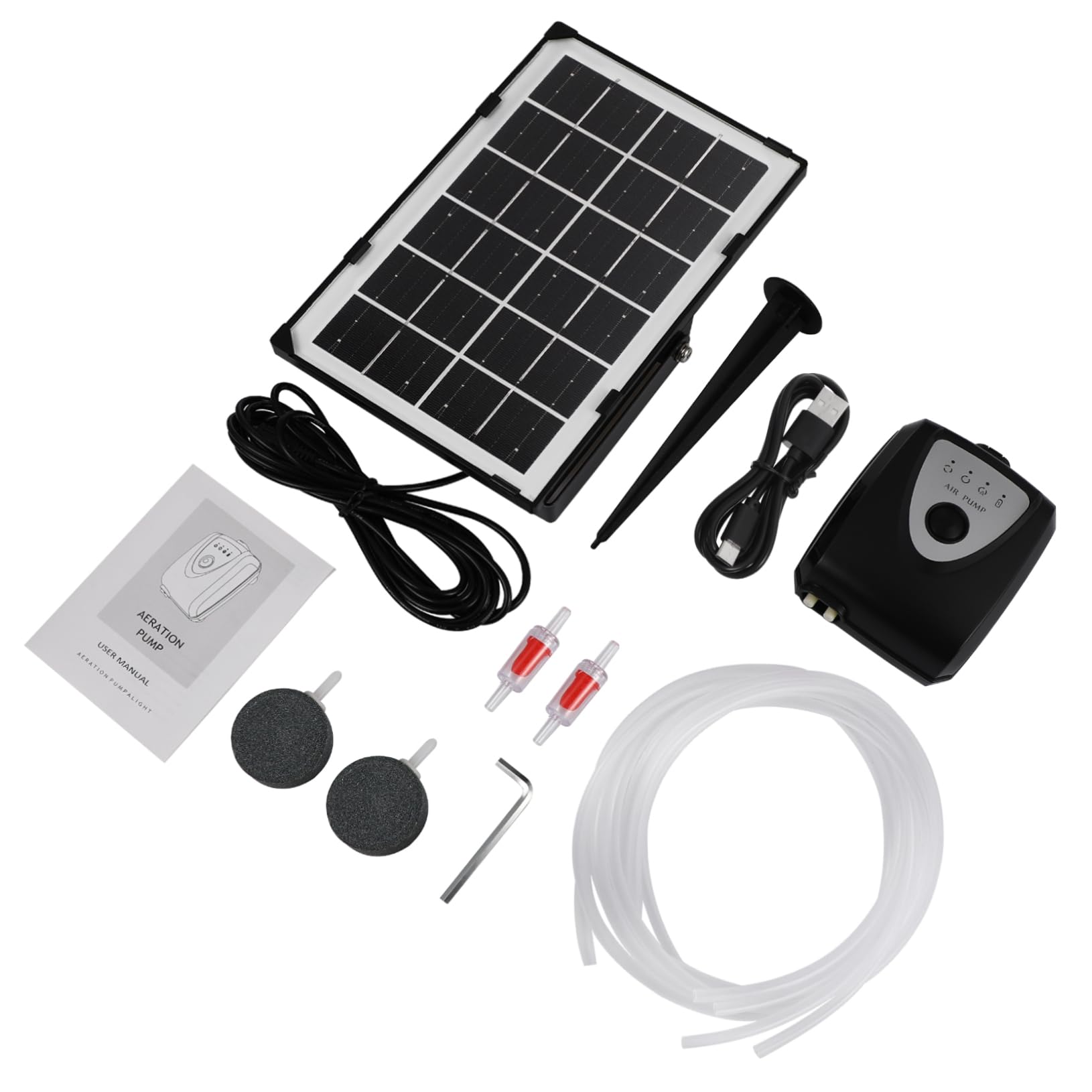 Toddmomy Pompa d Aria Solare Per Acquario Kit Ossigenatore Per Laghetto Da Giardino Aeratore Per Vasche Pesce Set Pompa Aria Solare Movimento Acqua e Ricarica Usb