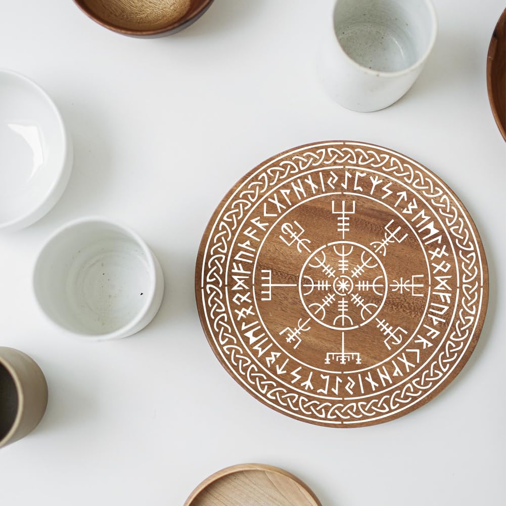 FINGERINSPIRE Pochoir De Peinture Boussole Viking 21,1 X 29,7 Cm PET Viking Vegvisir Pièce De Monnaie Grand Pochoir Runes Scandinaves Dessin Armes Viking Flèches Haches épées Pochoir Pour Décoration