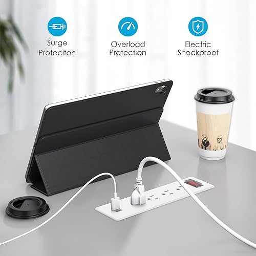 Miniatura 4 de Regleta de alimentación empotrable para conferencias impermeable, regleta empotrada para muebles con 4 tomas, 2 USB, protector de sobretensiones de