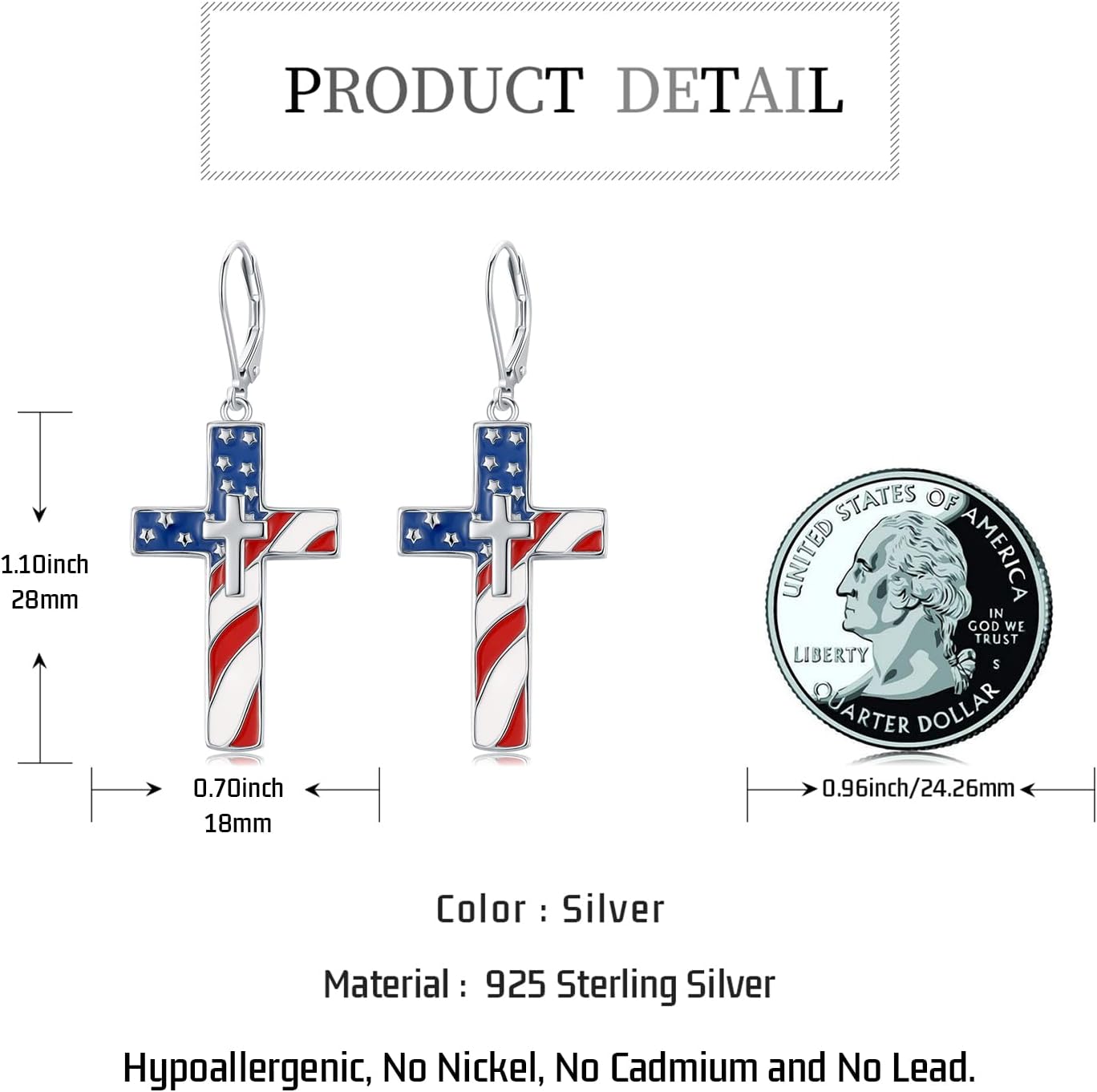 Cross Hoop Earrings for Men Women 925 Sterling Sliver Black Cross Dangle Earrings Christian Jewelry Catholic Gifts for Men Women - Image 4