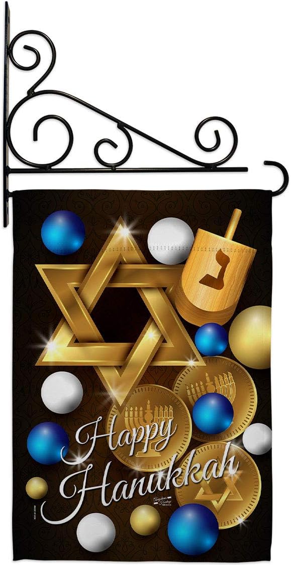 Happy Hanukkah Garden Flag Set with Stand Wintertime Candle Bonsai Menorah Jewish Chanukah David Small Decorative Gift Yard House Banner Double-Sided Made In USA 13 X 18.5