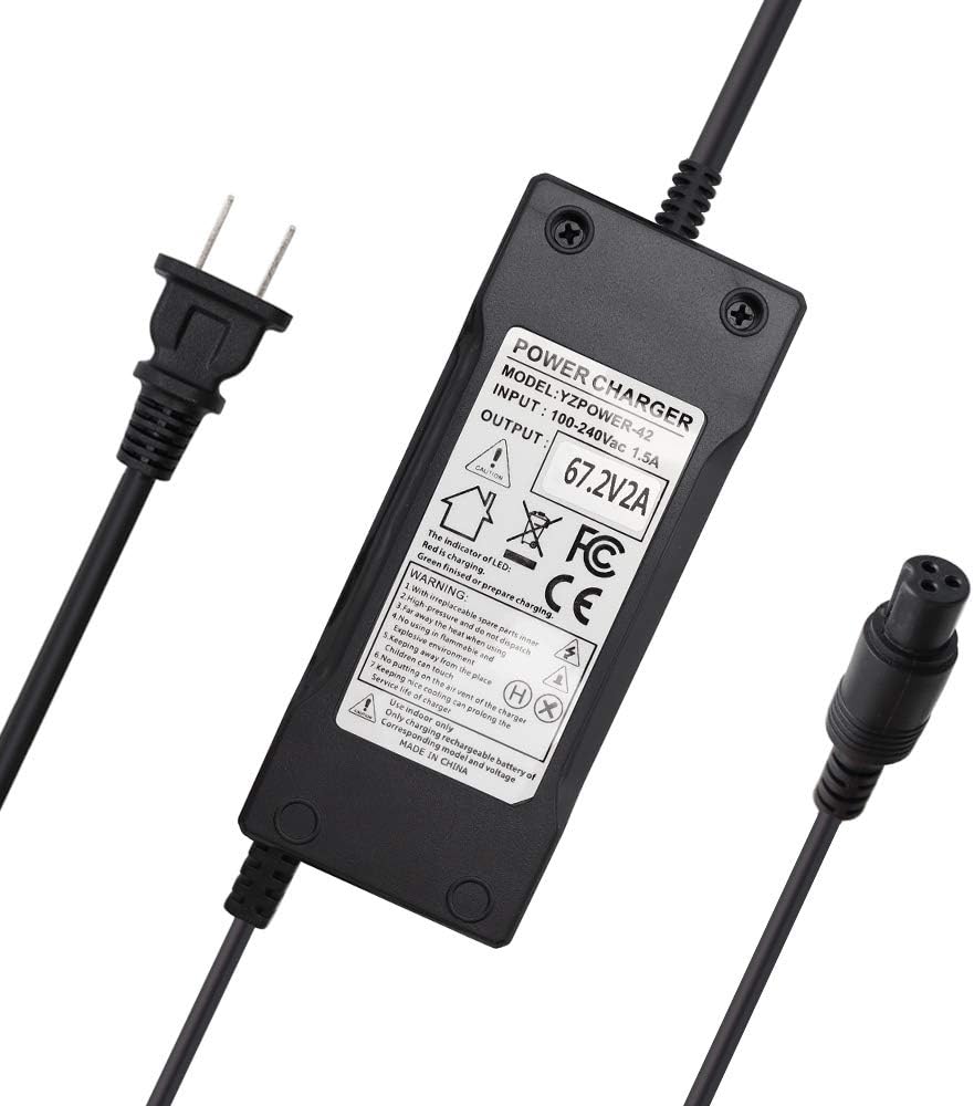 New 67.2V 2A Battery Charger for 60V 16S Lithium Batteries Pack 3-Prong Inline Female Connector