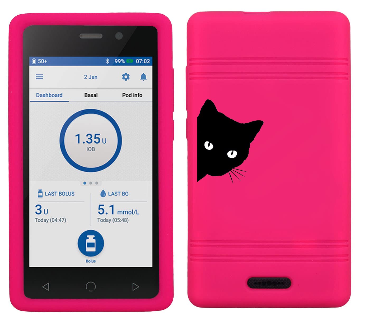 Premium Silicone Case with A Cute Cat Pattern for Omnipod Dash PDM (Omnipod Personal Diabetes Manager) (cat-hot Pink)