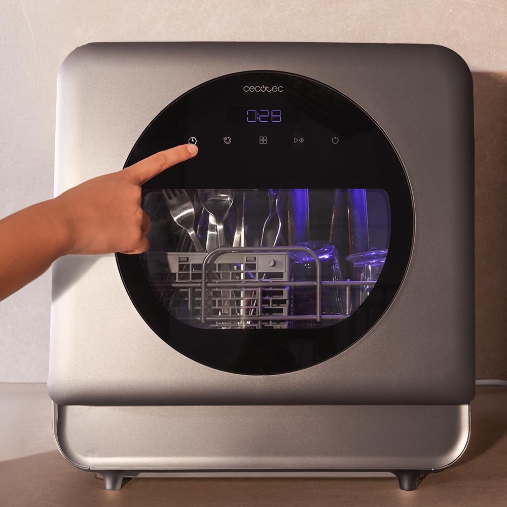 Cecotec Lavastoviglie Compatto Libero Installazione Desktop Bolero Forero 1150 Dark, 3 Posate, Basso consumo, 6 programmi, Touch Control Panel, Funzioni come Long Storage e Delay Start, Dark Inox