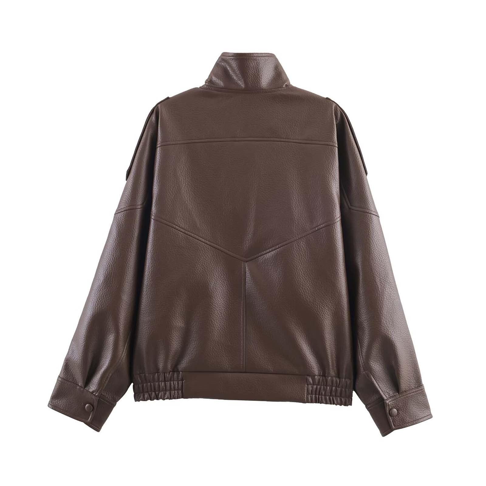 Chubasquero de entretiempo para mujer. Elegante chaqueta de piel sintética para invierno: clásico y versátil abrigo corto con cremallera, cómodo en estilo urbano.