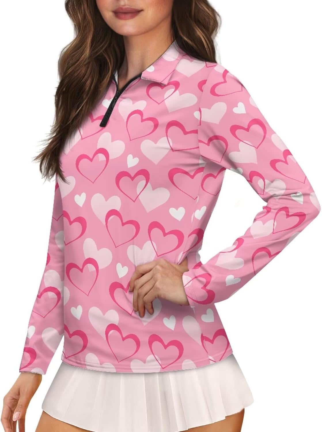 Long Sleeve Golf Polo Shirts for Women 1/4 Zip Pullover UPF 50+ Sun Protection Tennis Shirt Quick Dry Athletic Top