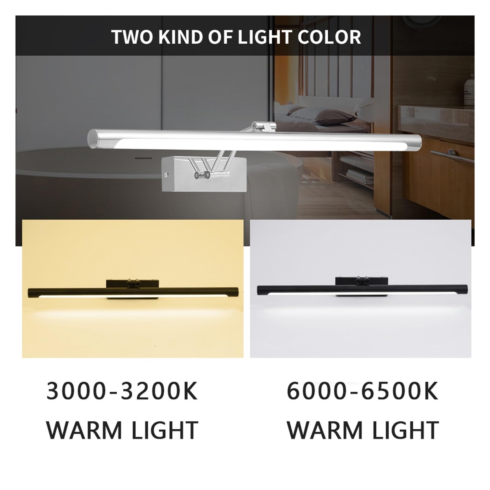 Apliques Para Cuadros Lámpara de pared Led nórdica negra plateada 12W 55CM AC90-260V espejos de iluminación de baño accesorios de iluminación de tocador aplique impermeable luz de pared(Cool,Silver)