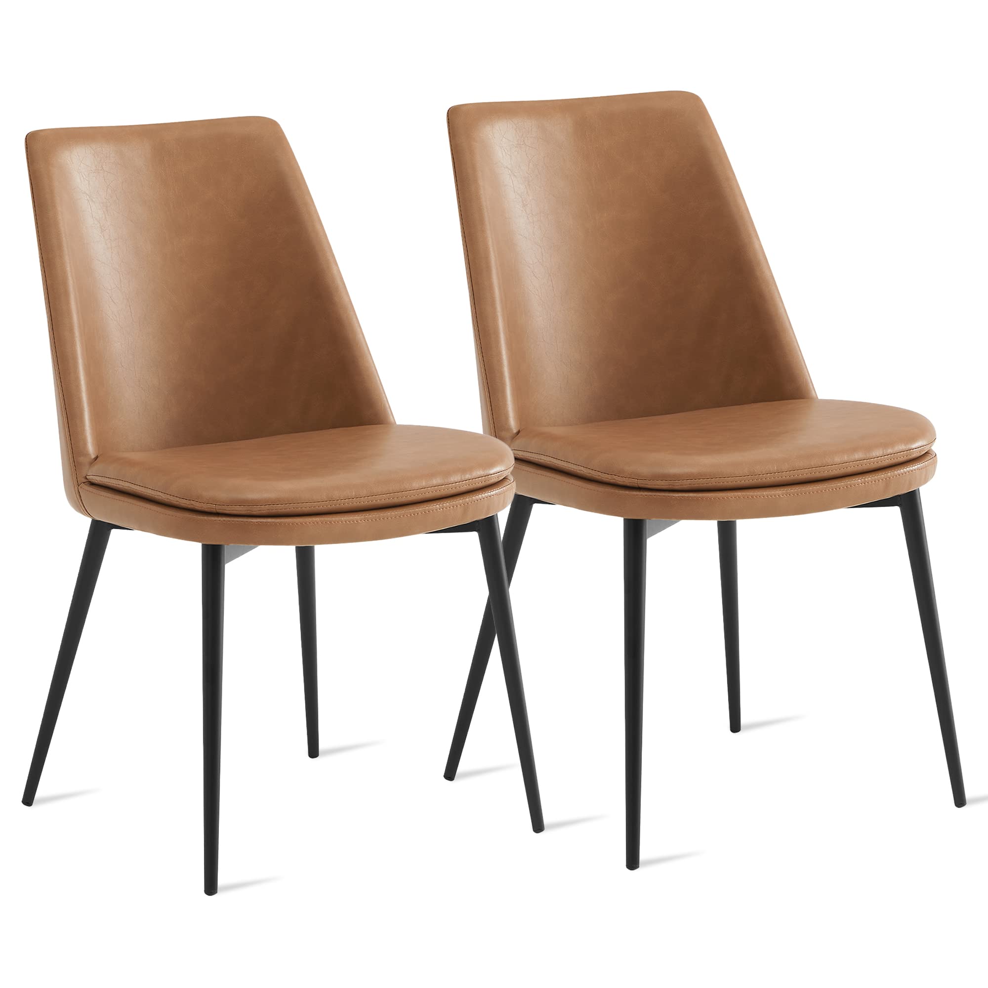 Kislot Mid-Century Padded Dining Chair, Modern Upholstered Faux Leather Dining Room Chair with Metal Legs