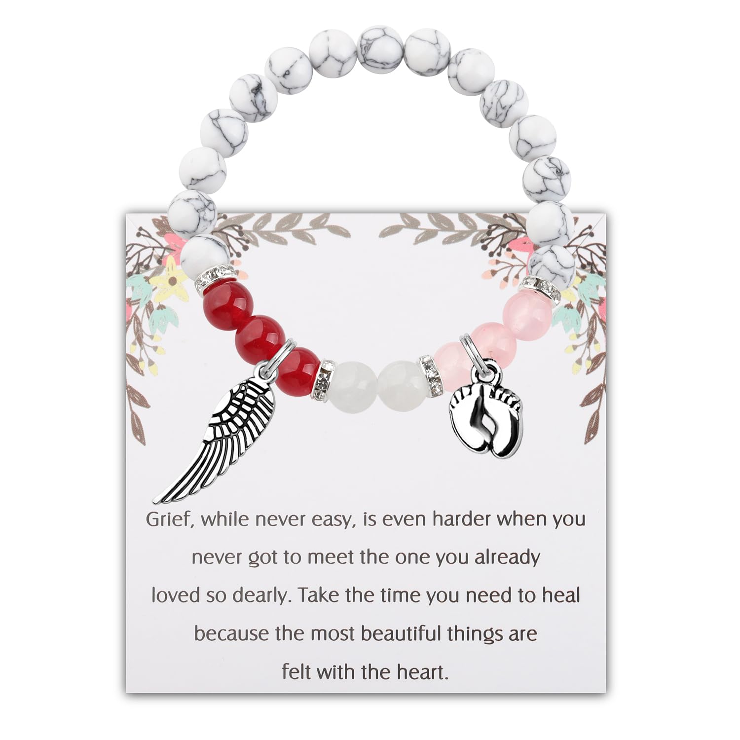 PLITI Miscarriage Gift Pregnancy Loss Sympathy Gift Loss Of Baby Memorial Gift Angel Wing Baby Feet Bracelet For Women