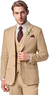 Men's Linen Suit 3 Piece Summer Slim Fit Blazer Set for Beach Weddings Parties Casual Business Jacket Vest Pants - Buy now
