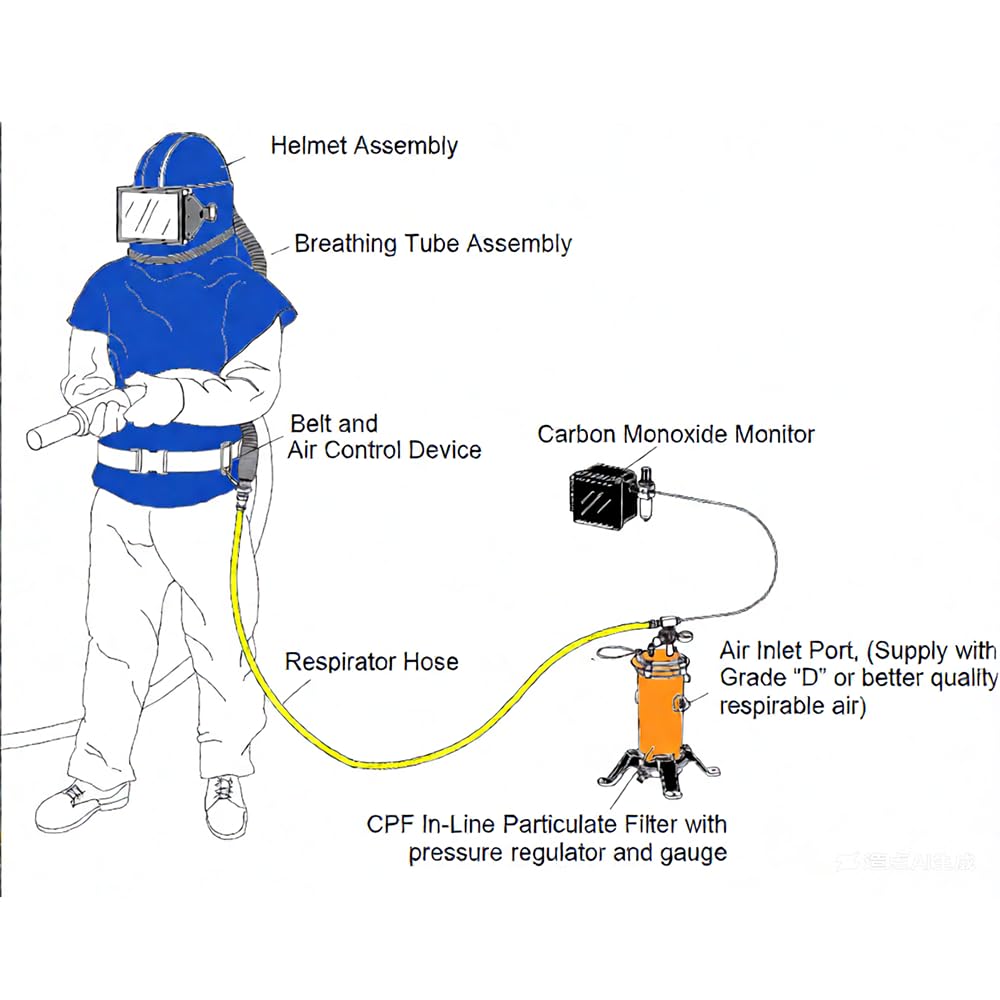 Capucha profesional azul para chorro de arena, 1 lente reemplazable, casco de chorro de arena a prueba de polvo, se adapta a trajes de protección. Ideal para chorro de arena, pulverización