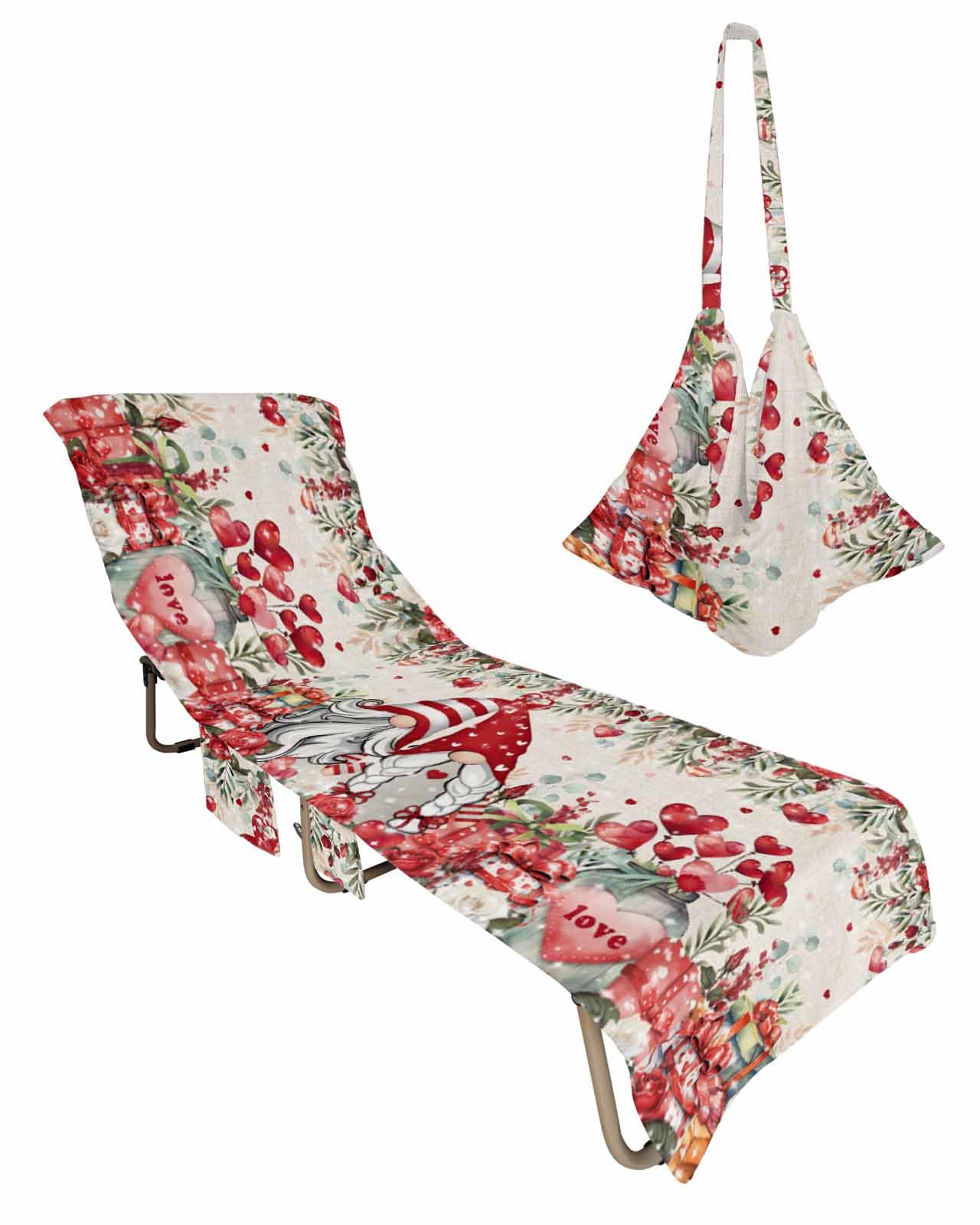 Valentine's Beach Chair Towel Covers for Chaise Lounge with Side Pocket, Soft Plush Pool Towels Cover for Patio Sunbathing Outdoor 29''x85'' Gnomes Spring Weeping Flower Blossom Vine