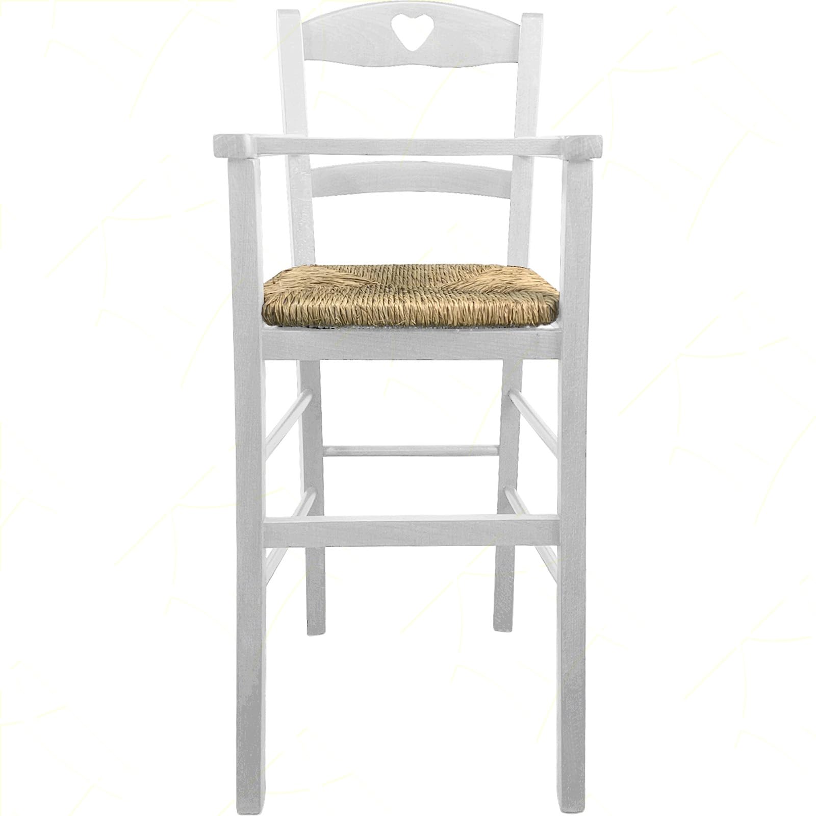 Seggiolone Bimbo In Legno Bianco Con Seduta In Paglia Artigianale Made In Italy