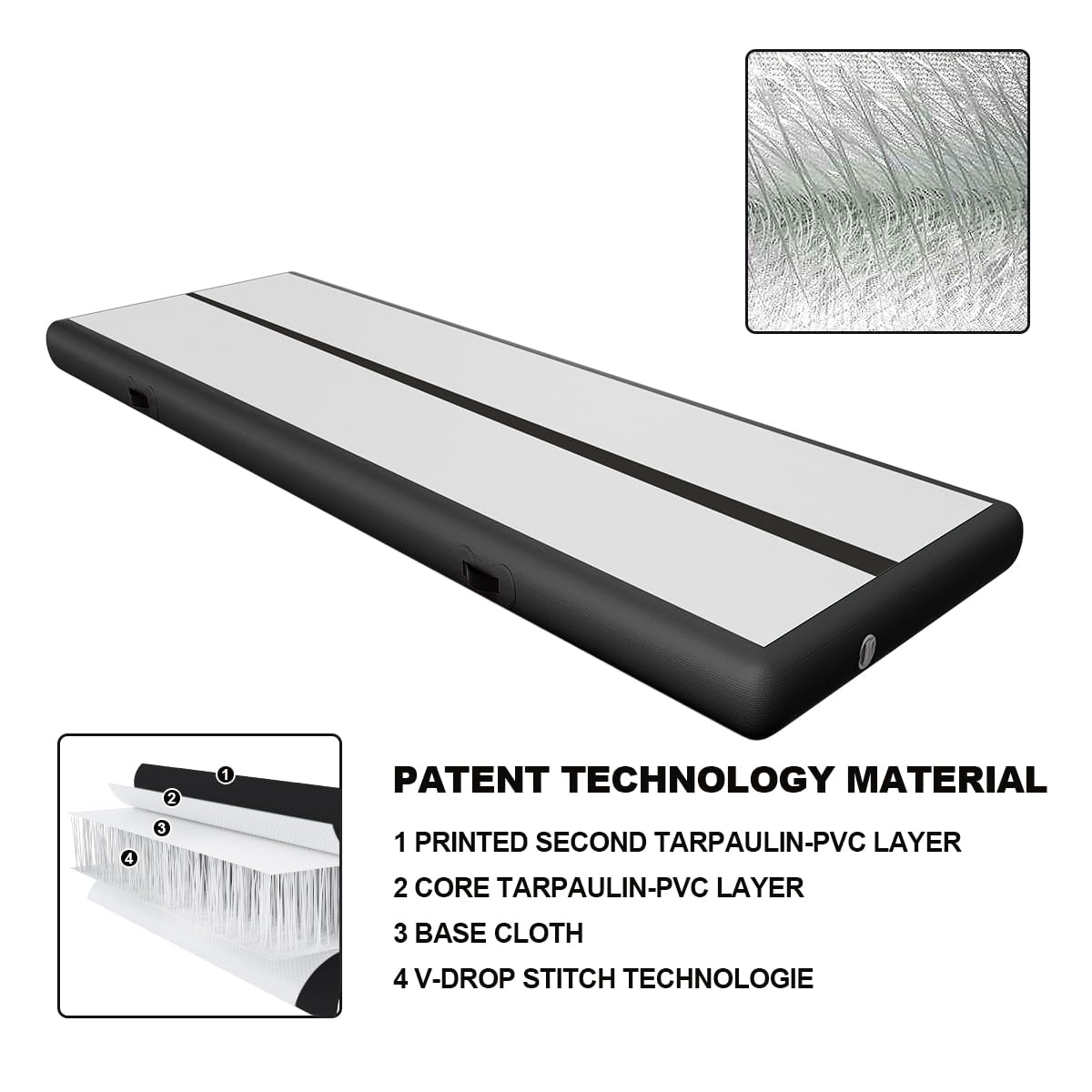 Tappetino da palestra gonfiabile, altezza 10/20 cm, lunghezza 3 m/4 m/5 m/6 m/7 m/8 m/9 m/10 m/11 m/12 m, per acrobazie, ginnastica e allenamento, con pompa ad aria