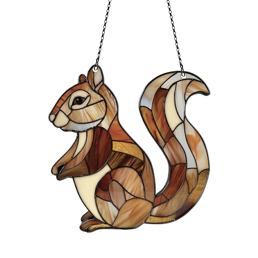 Squirrel Ornaments Decor for Window Hanging, Squirrel Lover Gifts for Women Men, Animal Home Wall Room Decorations, Christmas 2D Flat Acrylic Ornamnet