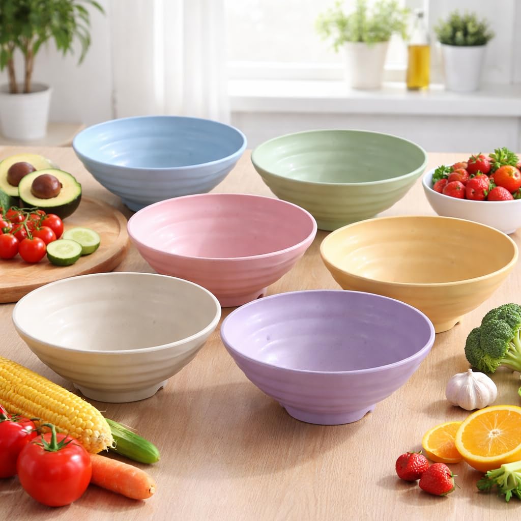 Wheat Straw Salad Bowls Set (900ml) – Large Microwave Safe, Unbreakable & Stackable Bowls for Salad, Soup, Ramen – BPA-Free, Eco-Friendly, Lightweight Serving Bowls for Kitchen (6, Green) — Amazon image 14