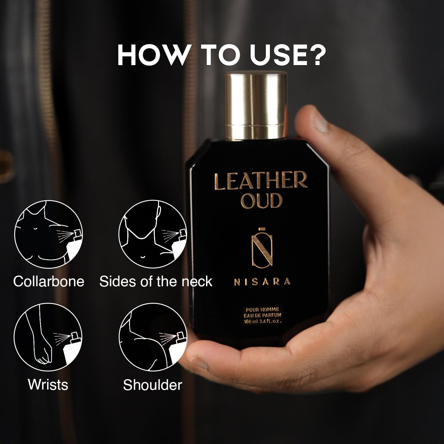 Nisara Leather Oud EDP Perfume for Men,100 ml | Premium Long Lasting Eau De Parfum | Spicy Leather Fragrance with Leather, Oud, Sandalwood, Amber, Saffron, Bergamot Notes for Him 4
