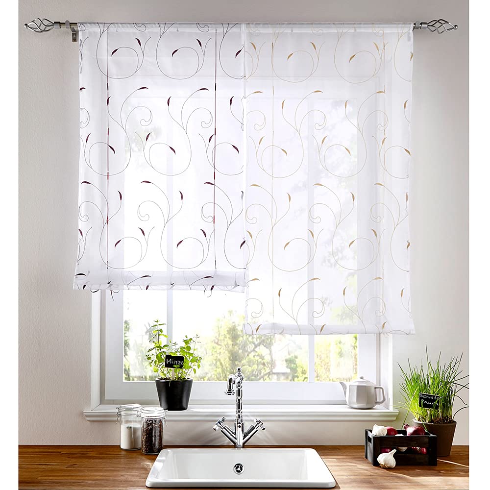 Tenda A Pacchetto In Voile Trasparente Con Ricamo A Molla - Bianco 60x120cm Joyswahl