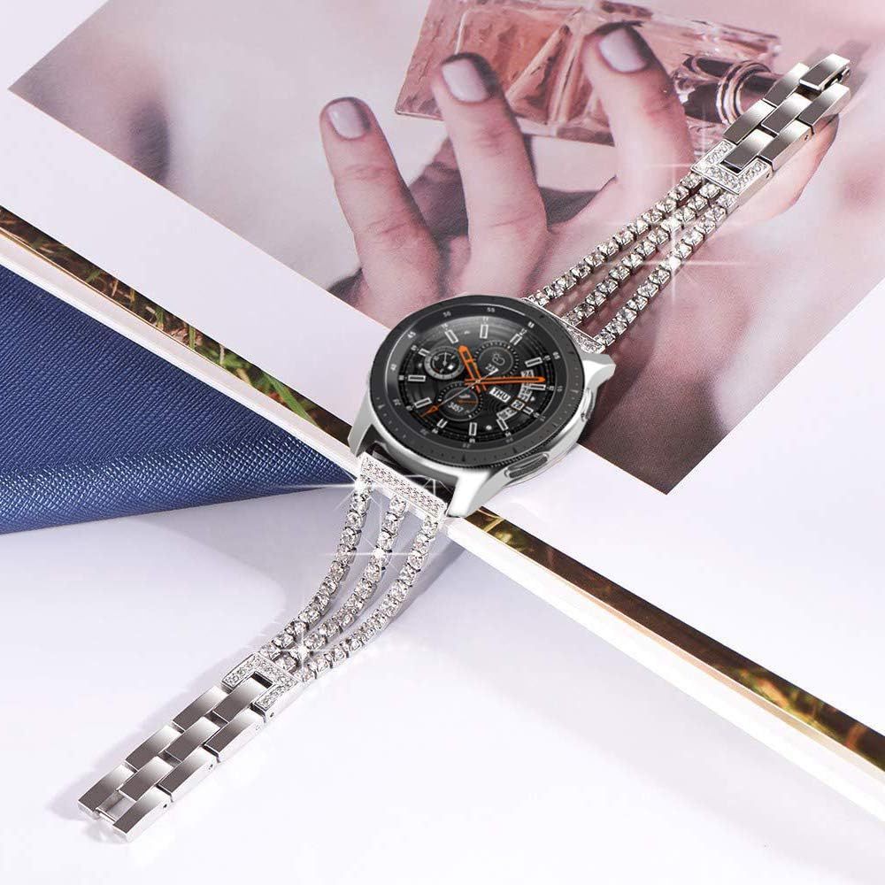 Bands Compatible with Samsung Galaxy Watch 46mm / Galaxy 3 45mm, 22mm Bling Diamond Stainless Steel Metal Replacement Strap for Huawei Watch 4/4 Pro / 3/3 Pro / GT4 / GT3 46mm (Silver) - Image 3