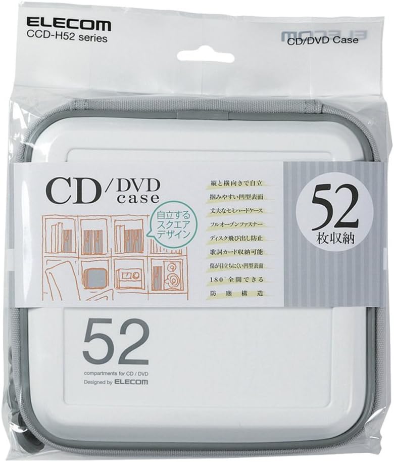 Elecom CCD-H52WH DVD CD Case, Semi-Hard, Zipper Included, Storage of 52 Cards, White