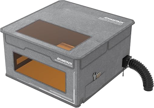 ATOMSTACK FB2 Laser Engraver Enclosure 30" X 29" X 17" with Exhaust Vent & Pipe, Fireproof Dustproof Foldable Protective Cover Odor Noise Reduction Eye Protection Compatible for Most Engraver Machines