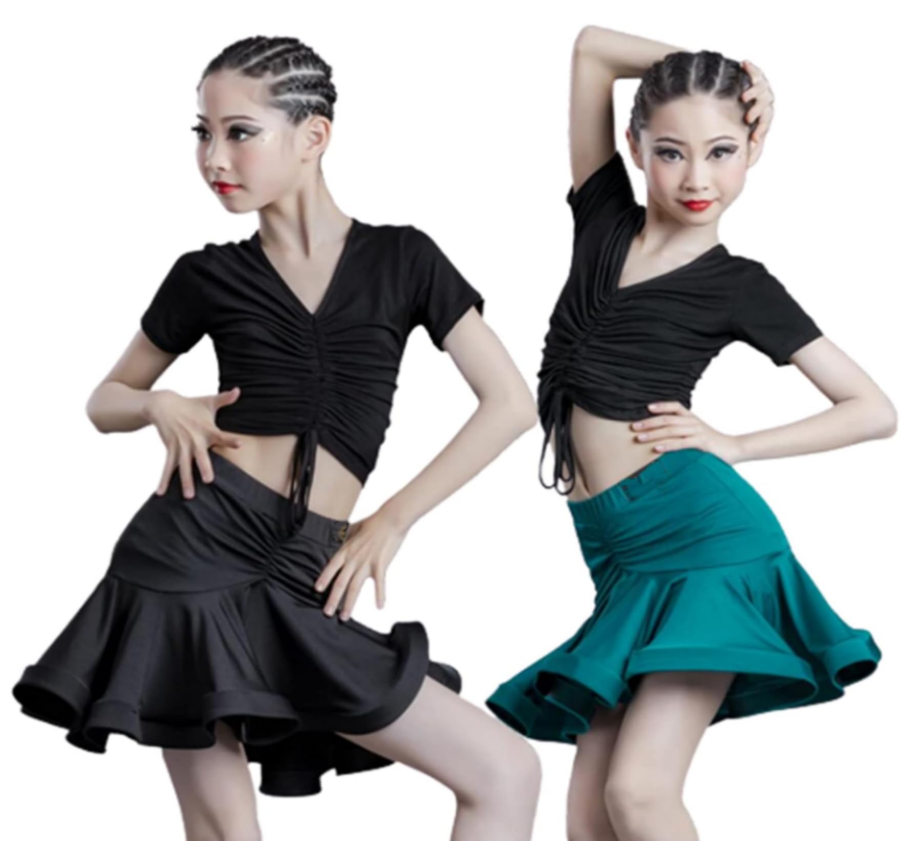 Mädchen Latein Tanzkleid 2-Teiliges Set Turniertanzbekleidung Für Cha Cha Rumba Training