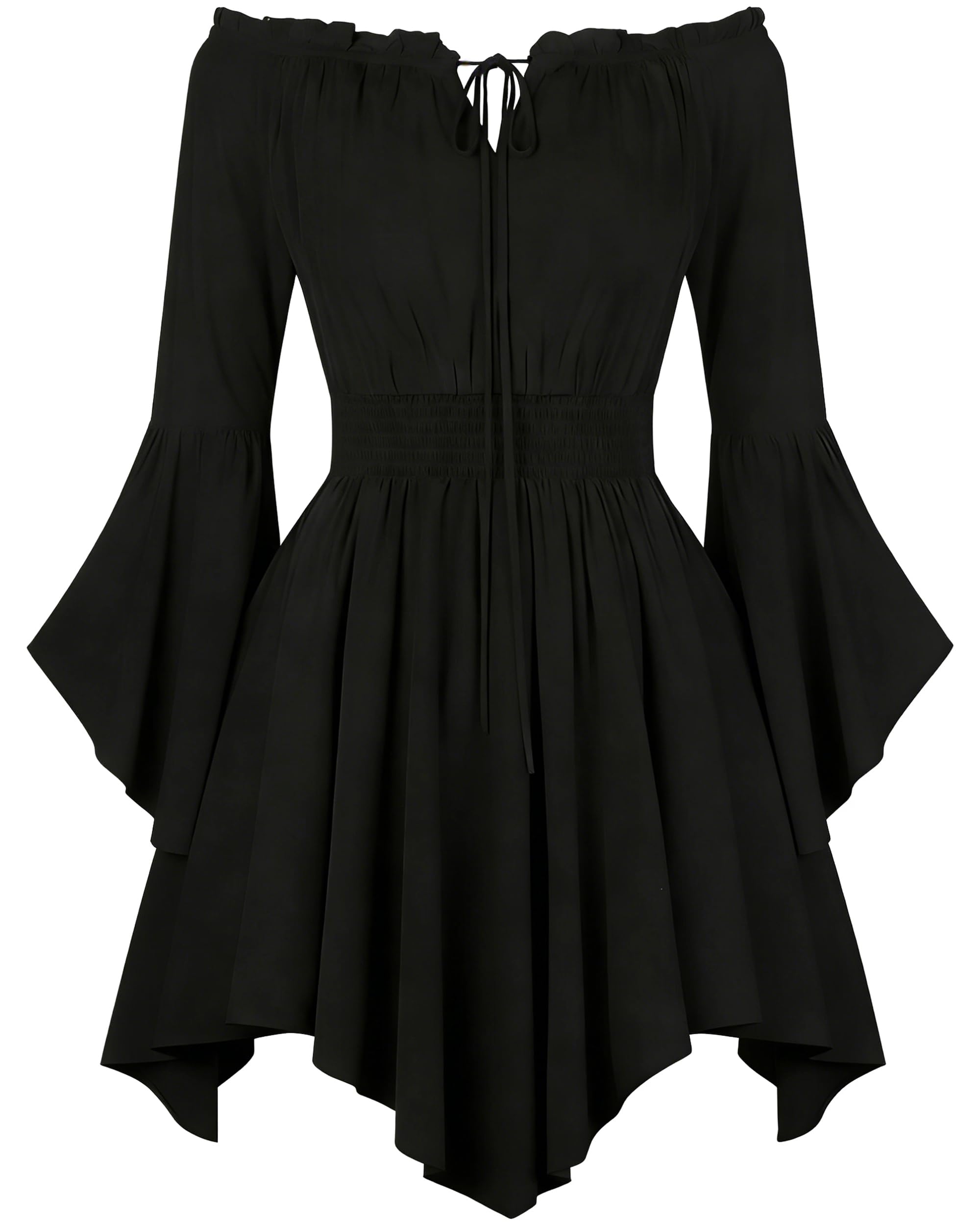 LUYANA Medieval Renaissance Dress Off Shoulder Asymmetric Hem Gothic Costume for Pirate Cosplay Halloween Party Dress Black XL