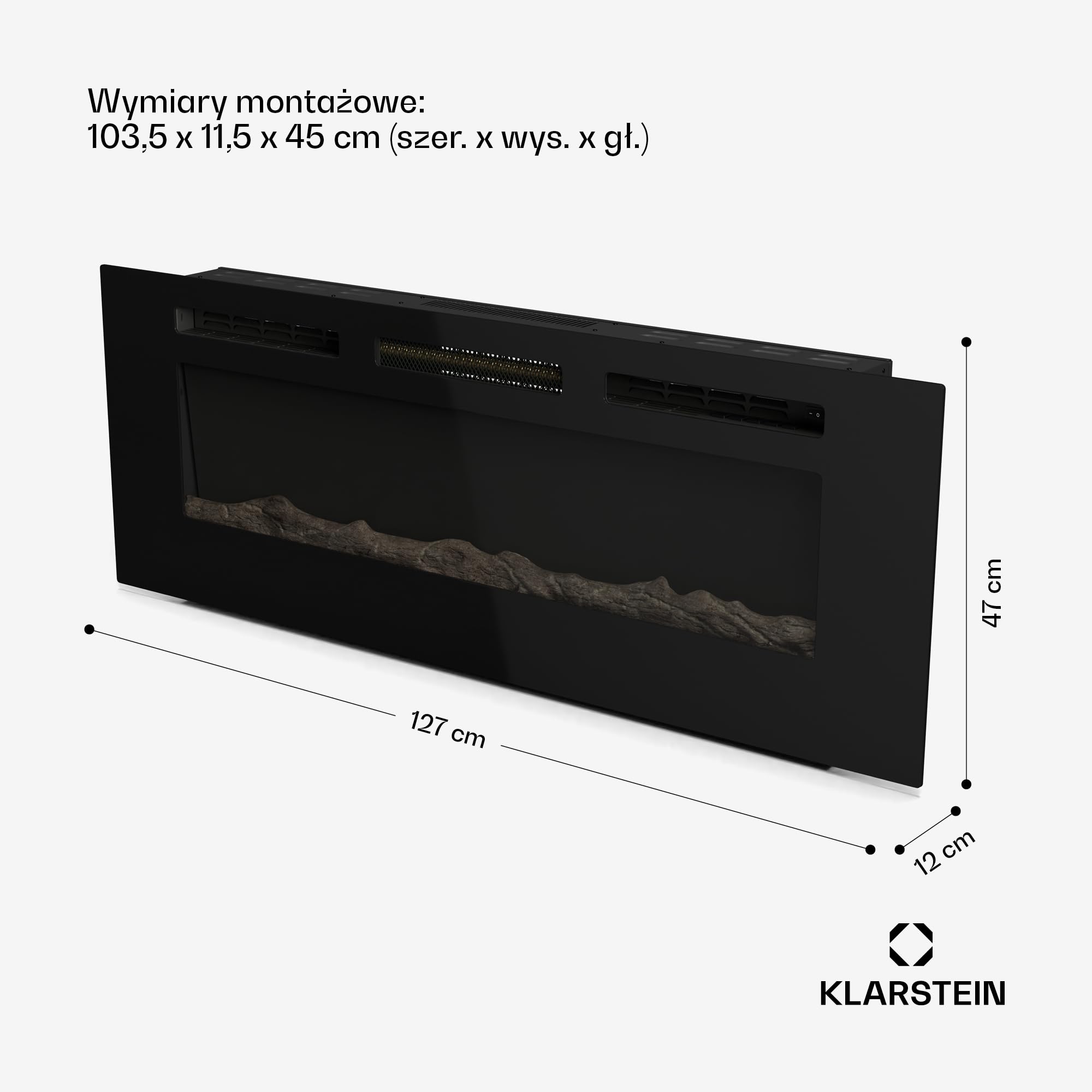 Klarstein Galeras Smart Kominek elektryczny - Moc grzewcza 1800 W, Realistyczne płomienie LED, Aplikacja i pilot, Regulowane kolory i jasność, Kominek ścienny elektryczny