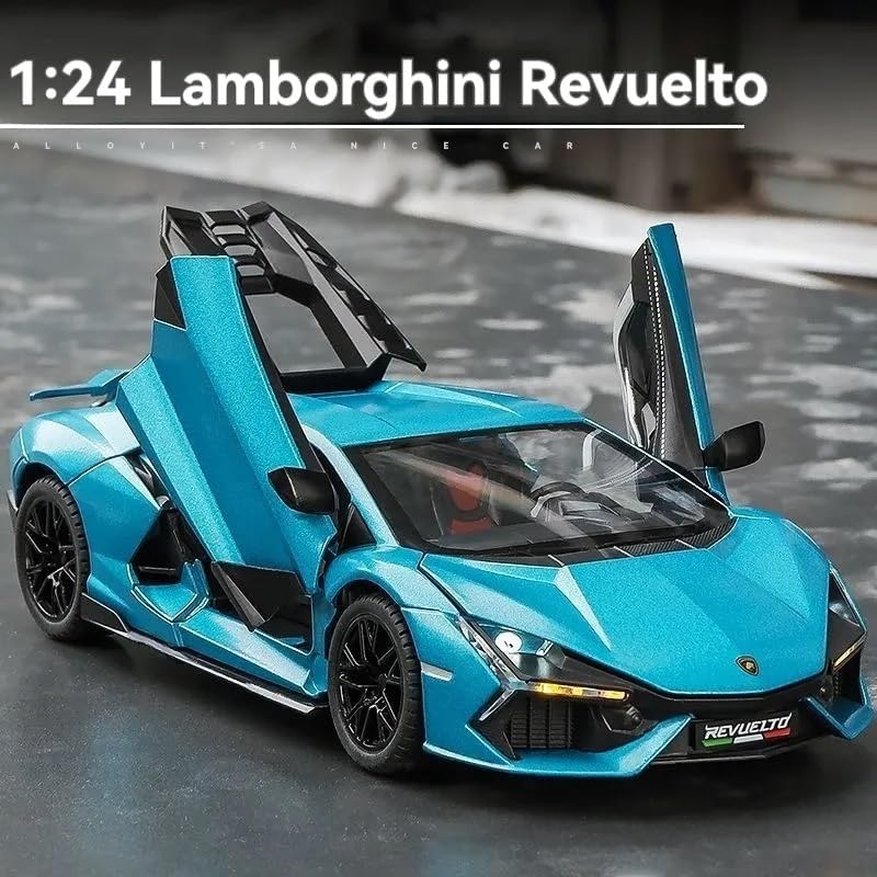 Image of Model 1:24 Lamborghini Revuelto LB774 Model Alloy Metal Pull Back Die-cast Car Openable Doors with Sound and Light Vehicle Car Toy for Kids - Multicolor