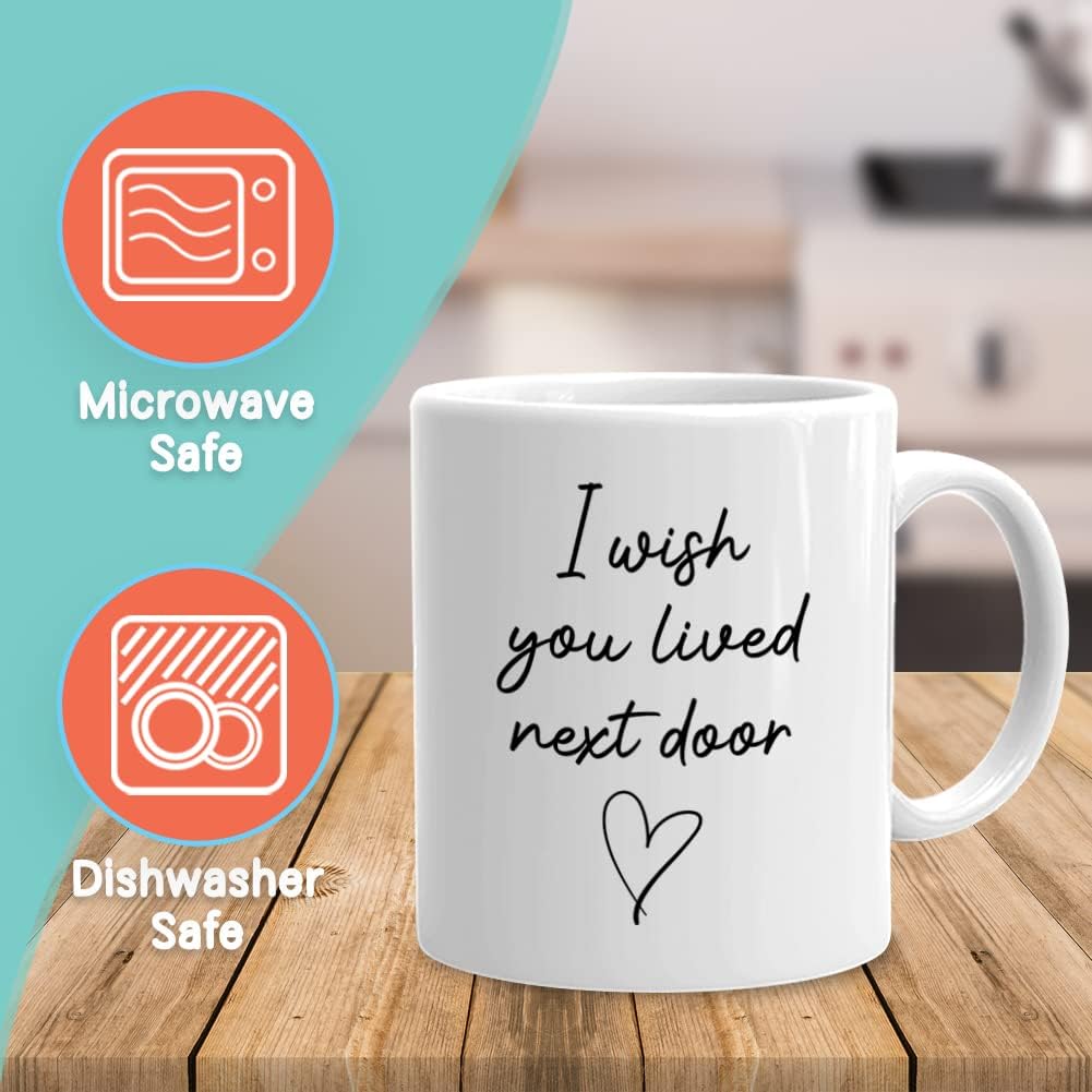 Bubble Hugs I Wish You Lived Next Door Mug 11 oz, Gift Idea for Friendship Birthday Moving Away Neighbor Day Miss You Mom Friend Bestie Lover Sister Women, White - Image 2