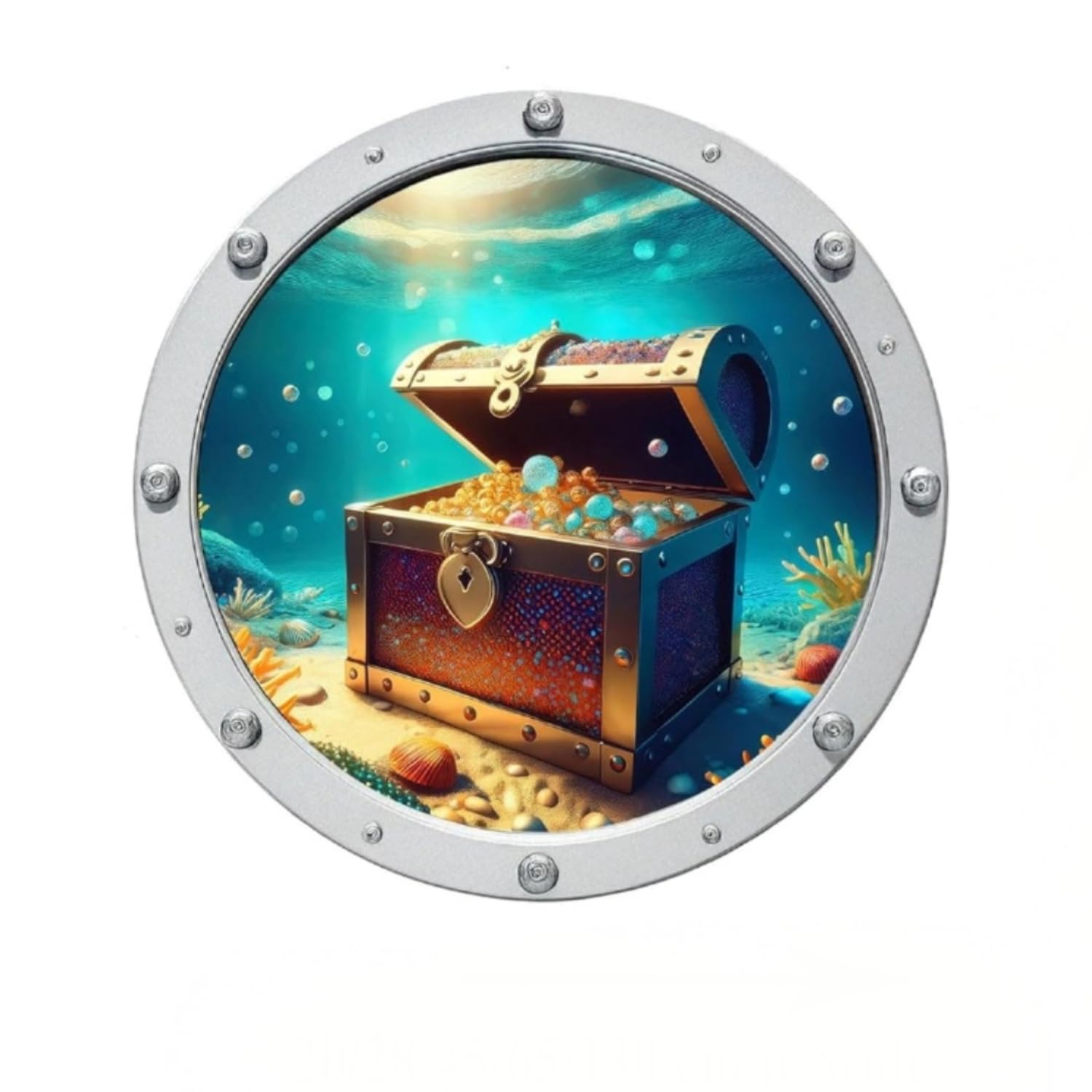 Treasure Chest Porthole Wall Stickers, Pirate Treasure Chest 3D Wall Decals, Removable Vinyl Home Decor, Living Room, Bedroom and Office Decor