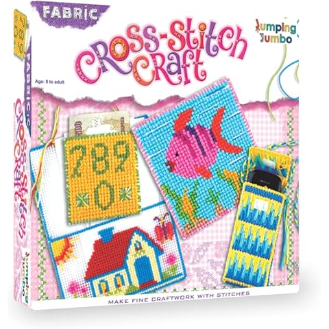 JumpingJumbo Cross Stitch Craft Embroidery Kit, Do It Yourself Craft Activity Kit for Girls Aged 8 Years to Adults, Cross Stitch Embroidery Kit for Kids, Cross Stitch Kit for kids, Ages 8 Years + Cover