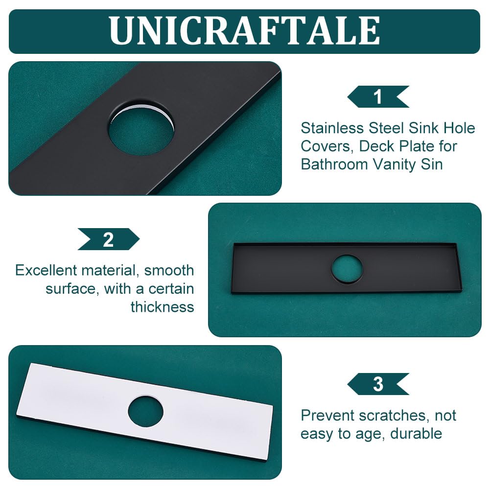 UNICRAFTALE 2 pz Copri Foro per Lavandino In Acciaio Inossidabile Piastra Da 250x60 mm per Vanità Del Bagno Nero 1/3 Fori Kitch Piastra per Rubinetto Rosetta Copertura Rettangolare Piastra