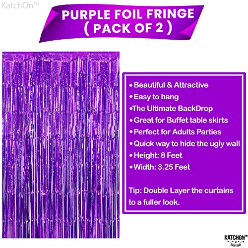 Image of KatchOn, Metallic Purple Foil Fringe Curtain 3.2x8 Ft, Pack of 2 | Streamer Backdrops for Purple Birthday Decorations, Mermaid Birthday Decor for Home | Backdrops for Graduation Decorations 2026