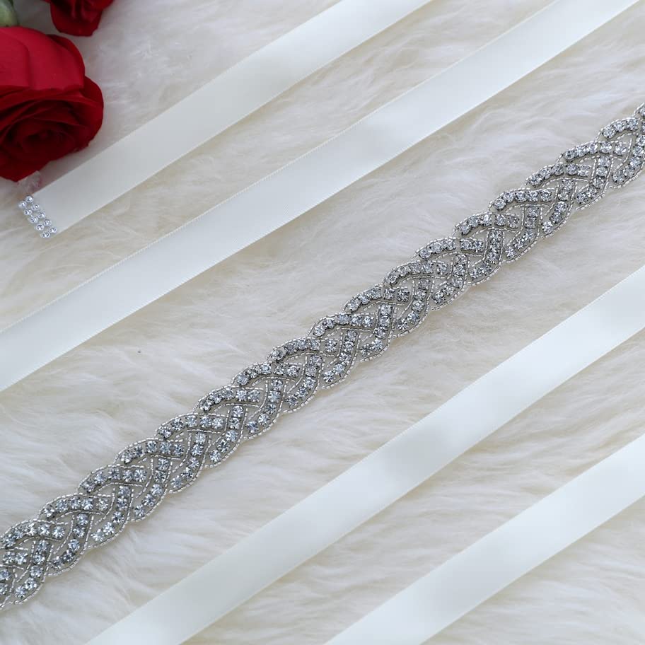 Bridal Belt Handmade Crystal Rhinestone Wedding Dress Sash Belt Tie With Ribbon4