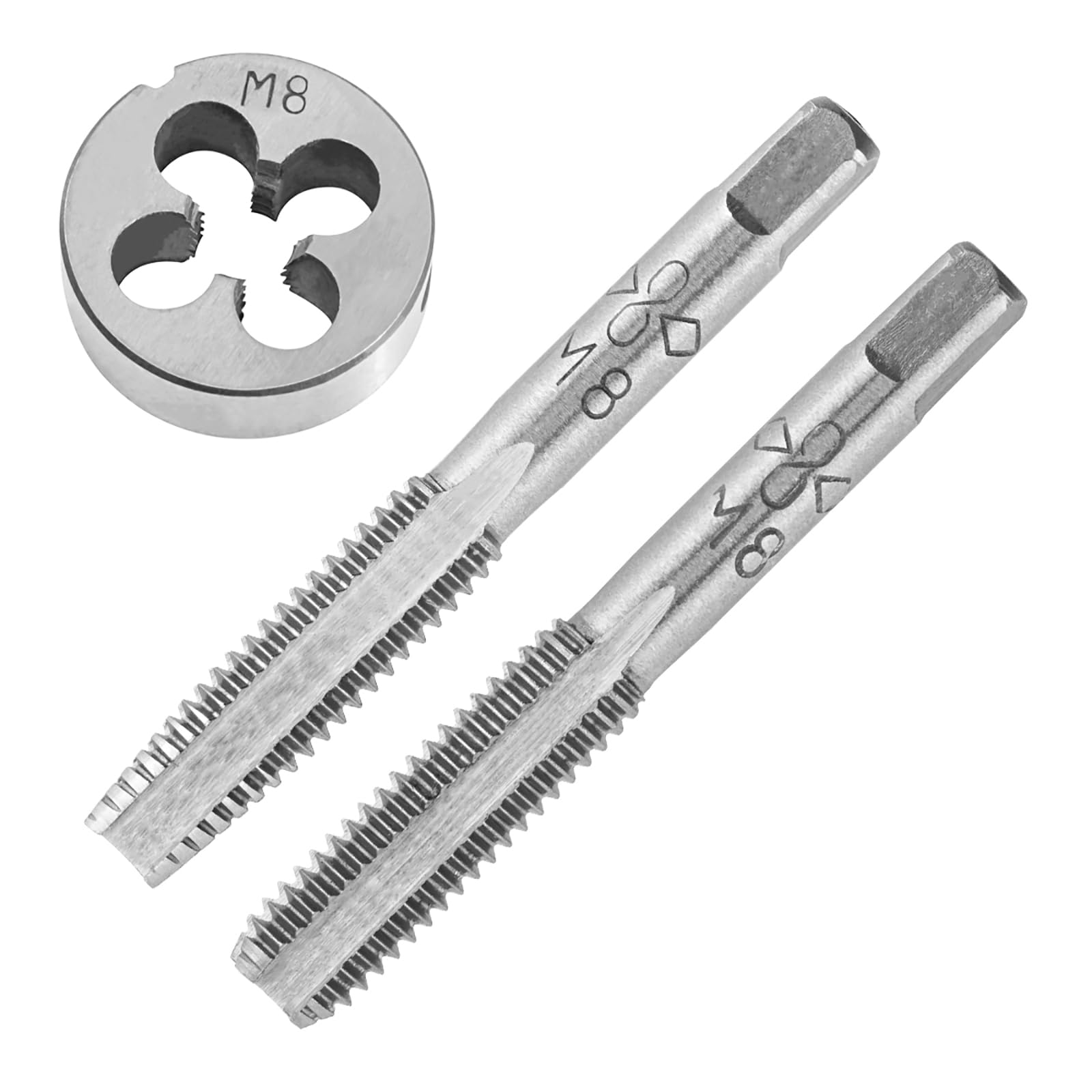 Juego de machos y terrajas manuales M8X1.25, machos y terrajas de roscado métrico M8*1.25 mm y terrajas de roscado Redondo para Mano Derecha