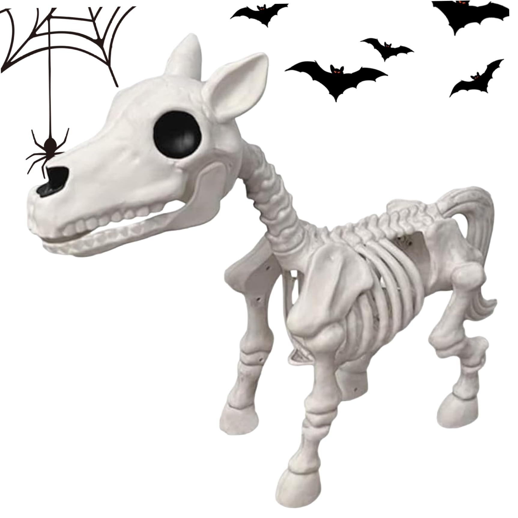 Monwssoe Halloween Decor, Skeleton Horse for Halloween Decorations Outdoor Indoor 6.7x5.9x3.5 Inch Resin Realistic Animal Skeleton Decor with Black Eyes and Nose for Graveyard Haunted House Props