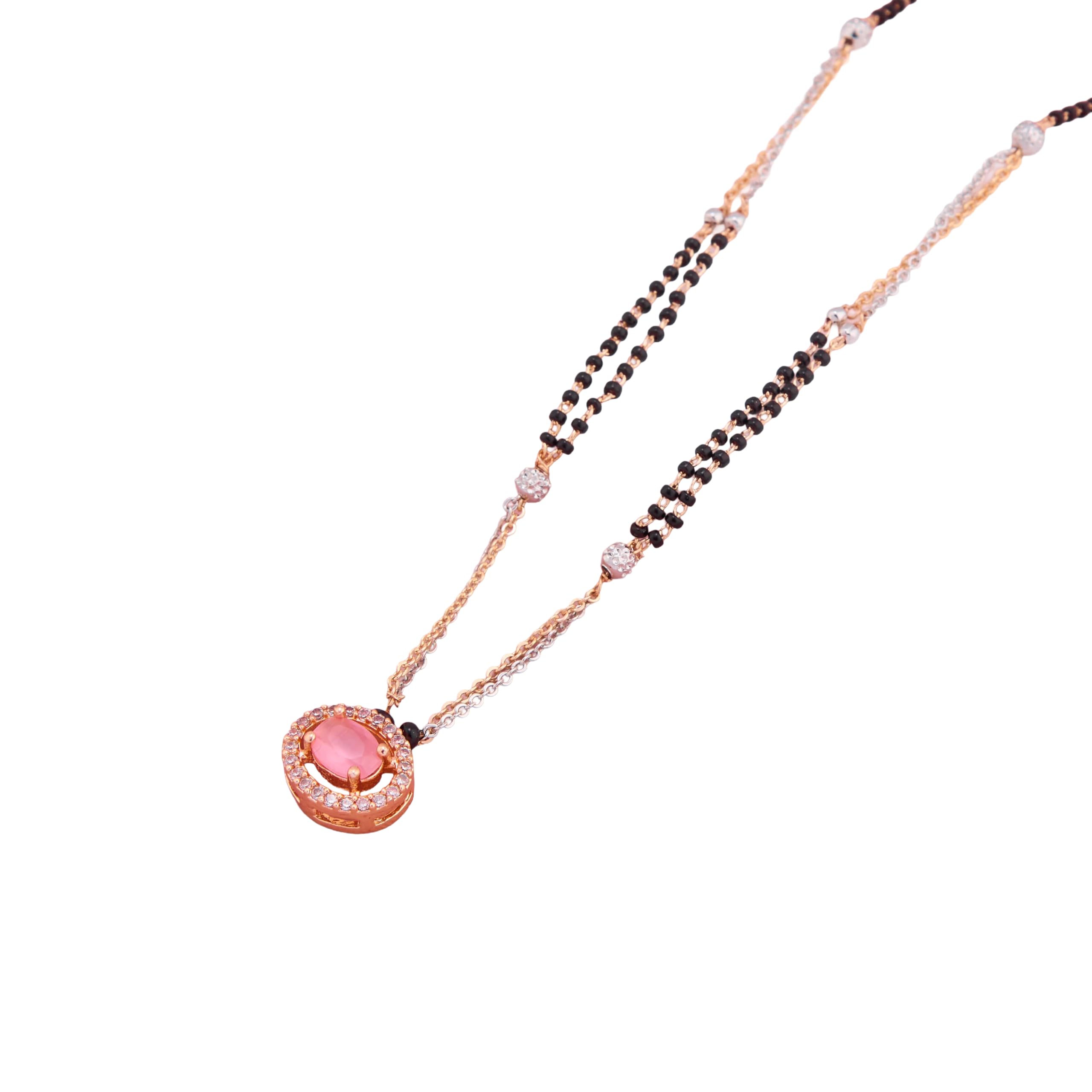 Festive Rose Gold Plated Imitation Mangalsutra with Pastel Pink Center Stone-image-21