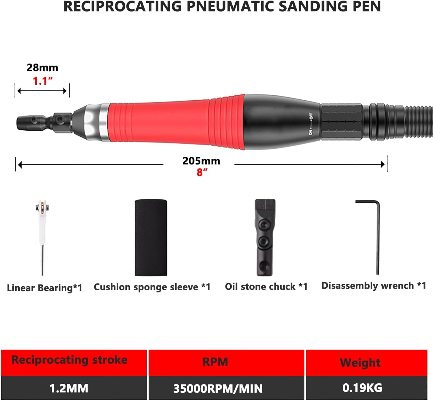 Reciprocating sander, pneumatic sanding pen, 35,000 RPM/MIN, adjustable mini pen-shaped sanding tool for efficient sanding and polishing of surfaces, small sanding and polishing(1.2mm stroke)